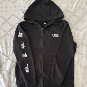 Vans Black Hoodie with White Skeleton Hand Graphics